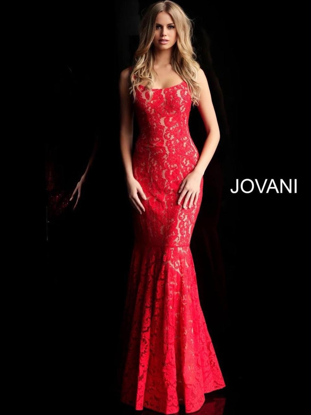 NWT Jovani Red Lace Mermaid Maxi Dress